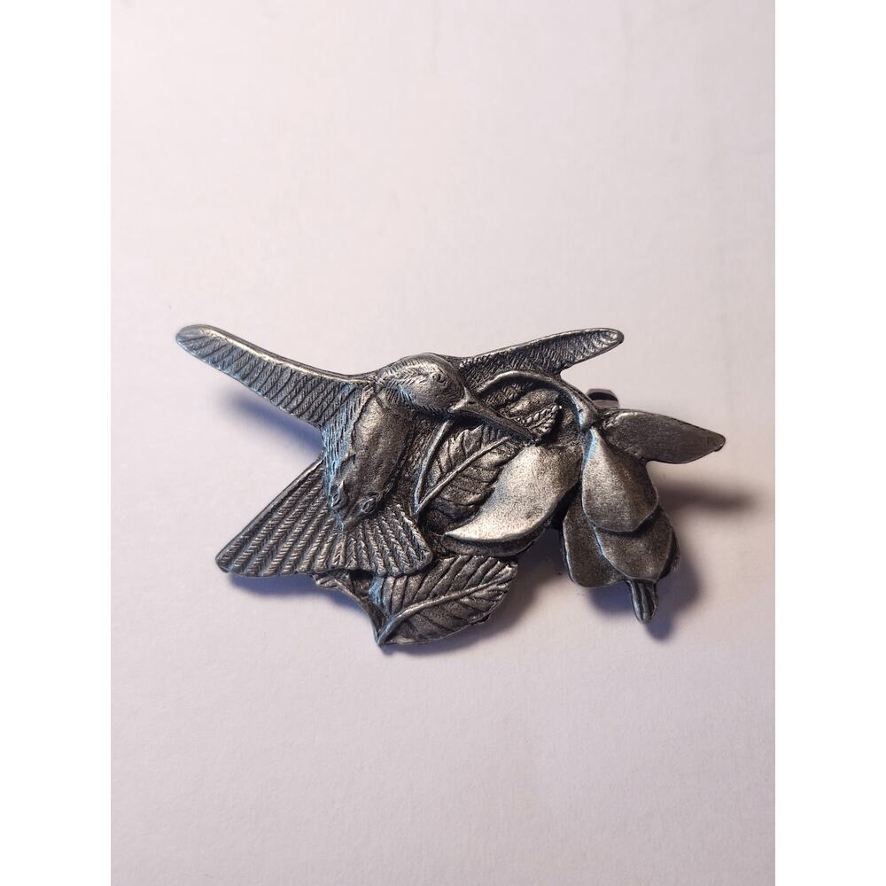 Birds & Blooms Pewter Hummingbird Pin Brooch / Premiere Edition 1995-98